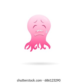 Cute little crying pink octopus