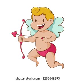 Cute little cupid holding bow and arrow a Valentine day icon decoration, vector illustration