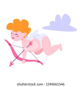 Cute little cupid for valentine day. Baby cupid with bow and arrow. Little angel. Isolated vector illustration in cartoon style