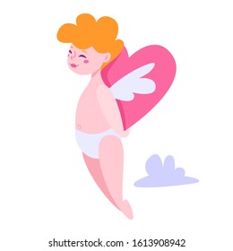 Cute little cupid for valentine day. Baby cupid with bow and arrow. Little angel. Isolated vector illustration in cartoon style