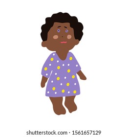 Cute little curly african american girl preschooler. Baby in a dress. Vector illustration on white isolated background