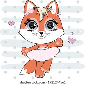 Cute little dancing fox. Trendy style, modern pastel colors. Vector illustration.