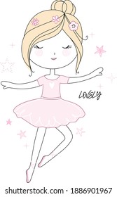 Cute little dancing girl. Trendy style, modern pastel colors. Vector illustration.