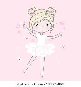 Cute little dancing girl. Trendy style, modern pastel colors. Vector illustration.