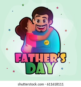 Cute little daughter kissing her dad on occasion of Happy Father's Day celebration.