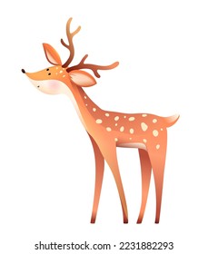 Cute little deer baby doe  drawing for children zoo  Adorable artistic deer animal illustration for children  Vector kids cartoon clipart in watercolor style 