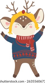 cute little deer christmas animal  character , cute deer , baby deer, kids wear graphic