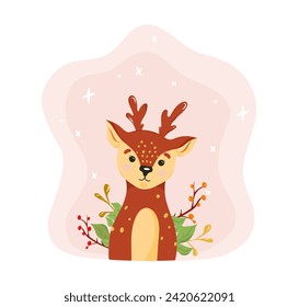 Cute little deer with floral wreath