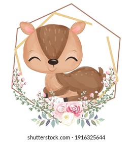 Cute little deer illustration in watercolor