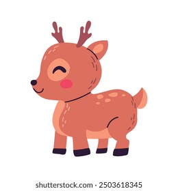 Cute little deer isolated on white background .Flat vector cartoon illustration , hand drawn cartoon character for web design , children book and banner . Wild forest animal .