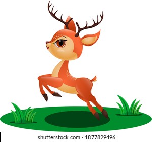 Cute little deer jumping in the grass