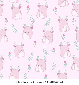 Cute little deer seamless pattern, pastel sweet and warm stripes.vector illustrator