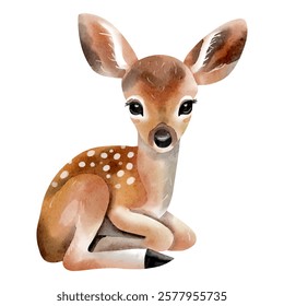 Cute little deer in watercolor style. Hand drawn woodland deer. Watercolor deer.