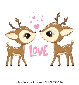 Cute little deers with hearts. Happy Valentine's day clipart.