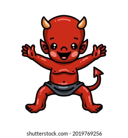 Cute little devil cartoon raising hands