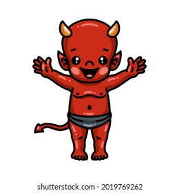 Cute little devil cartoon raising hands