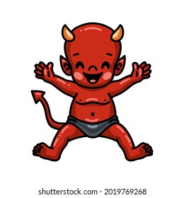 Cute little devil cartoon raising hands