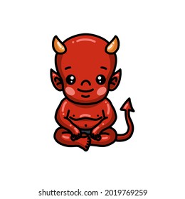 Cute little devil cartoon sitting