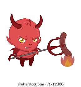 Cute little devil having a barbecue