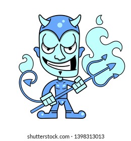 Cute Little Devil With Horns And A Flaming Trident, Vector Logo
