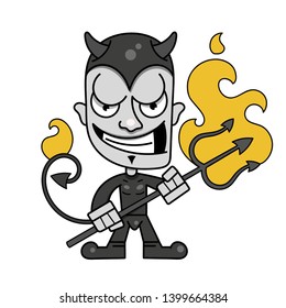 Cute Little Devil With Horns And A Flaming Trident, Vector Illustration