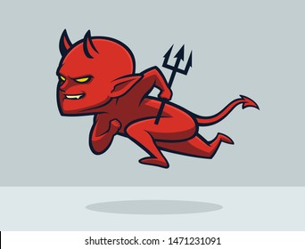 Cute Little devil running with trident
