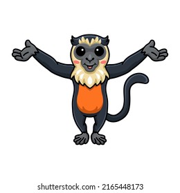 Cute little diana monkey cartoon raising hands