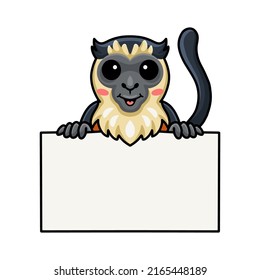 Cute little diana monkey cartoon with blank sign