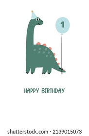 Cute little dino Happy pirthday party - vector print for kids