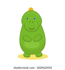 Cute little dino illustration isolated on white background. Smiling dinosaur full face picture.