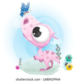 Cute little Dino painted with watercolors