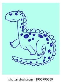 Cute little Dino walking icon vector illustration.