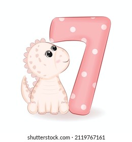 Cute little Dinosaur with Alphabet Number 7