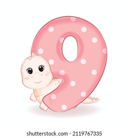 Cute little Dinosaur with Alphabet Number 9