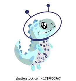 Cute little dinosaur astronaut. Cartoon vector illustration.