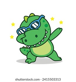 Cute little dinosaur cartoon dabbing swag