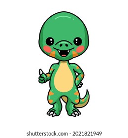 Cute little dinosaur cartoon giving thumb up