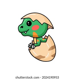 Cute little dinosaur cartoon hatching from egg
