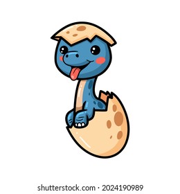 Cute little dinosaur cartoon hatching from egg