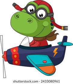  Cute little  dinosaur cartoon on a plane of illustration