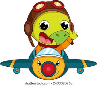  Cute little  dinosaur cartoon on a plane of illustration