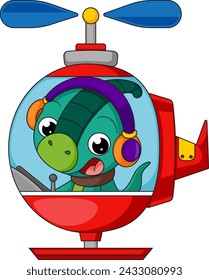  Cute little  dinosaur cartoon on a helicopter of illustration