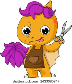 Cute little  dinosaur cartoon professional hairdresser of illustration