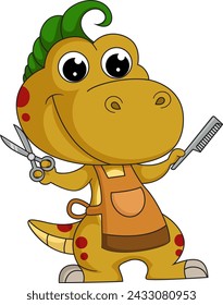 Cute little  dinosaur cartoon professional hairdresser of illustration