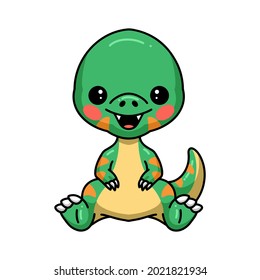 Cute little dinosaur cartoon sitting