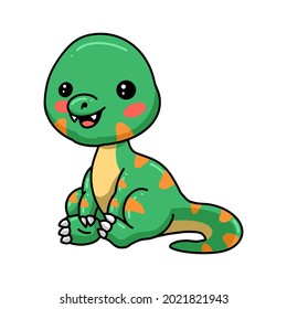 Cute little dinosaur cartoon sitting