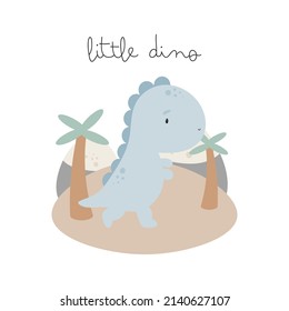 Cute Little Dinosaur. Cartoon style. Vector illustration. For kids stuff, card, posters, banners, children books, printing on the pack, printing on clothes, fabric, wallpaper, textile or dishes.