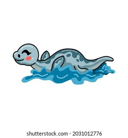 Cute little dinosaur cartoon swimming
