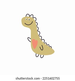 Cute little dinosaur character, vector hand drawn illustration