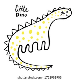 Cute little dinosaur on white background. Vector illustration. Perfect for greeting card, postcard, print, banner.